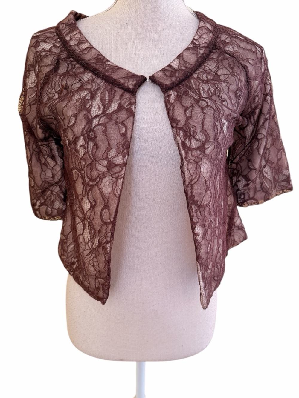 Anthropologie Moth Brown Lace with Knot Lining Short Sleeve Shrug Cardigan S